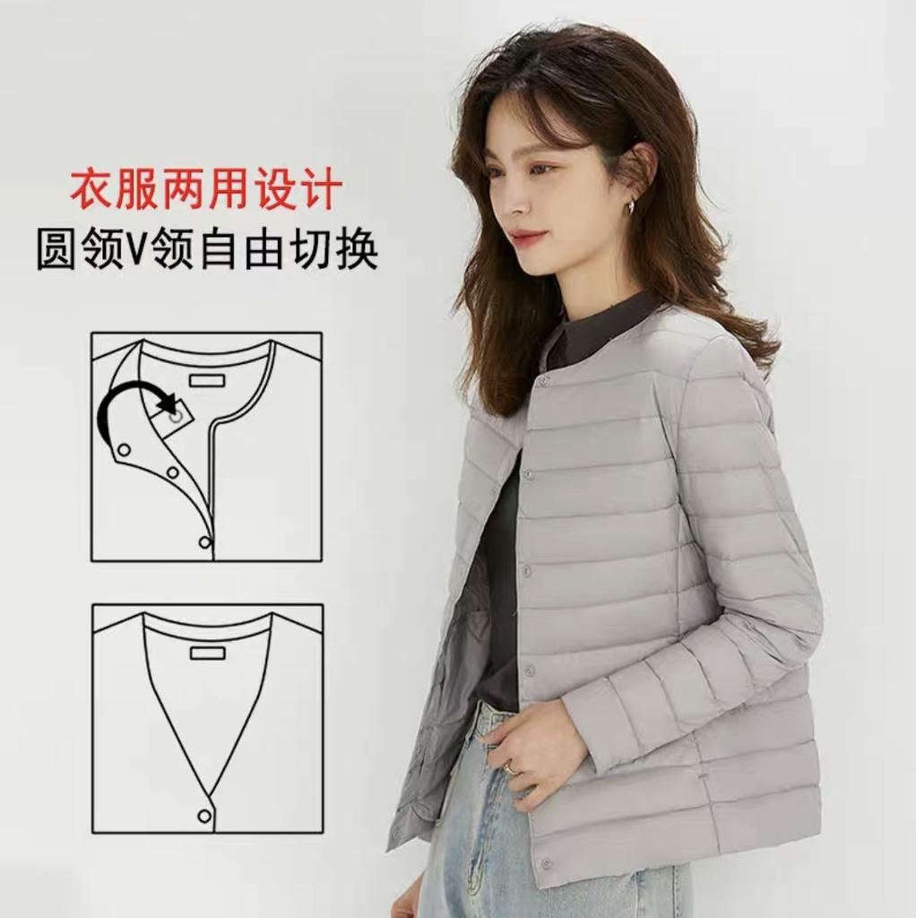 Women's Long Sleeve Down Jacket Crew Neck Casual Lightweight Down Coat Portable Short Winter Inner Wear