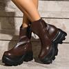 Brand Design Solid Thick Bottom Ankle Boots Women 2025 Autumn Punk Chunky Platform High Heel Booties Fashion Side Zip Boots
