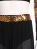 S-XXL Women Two-Piece Lyrical Dance Outfit Mock Neck Long Sleeve Cutout Back Sequins Rhinestones Crop Top with Side Split Sheer Chiffon Pants