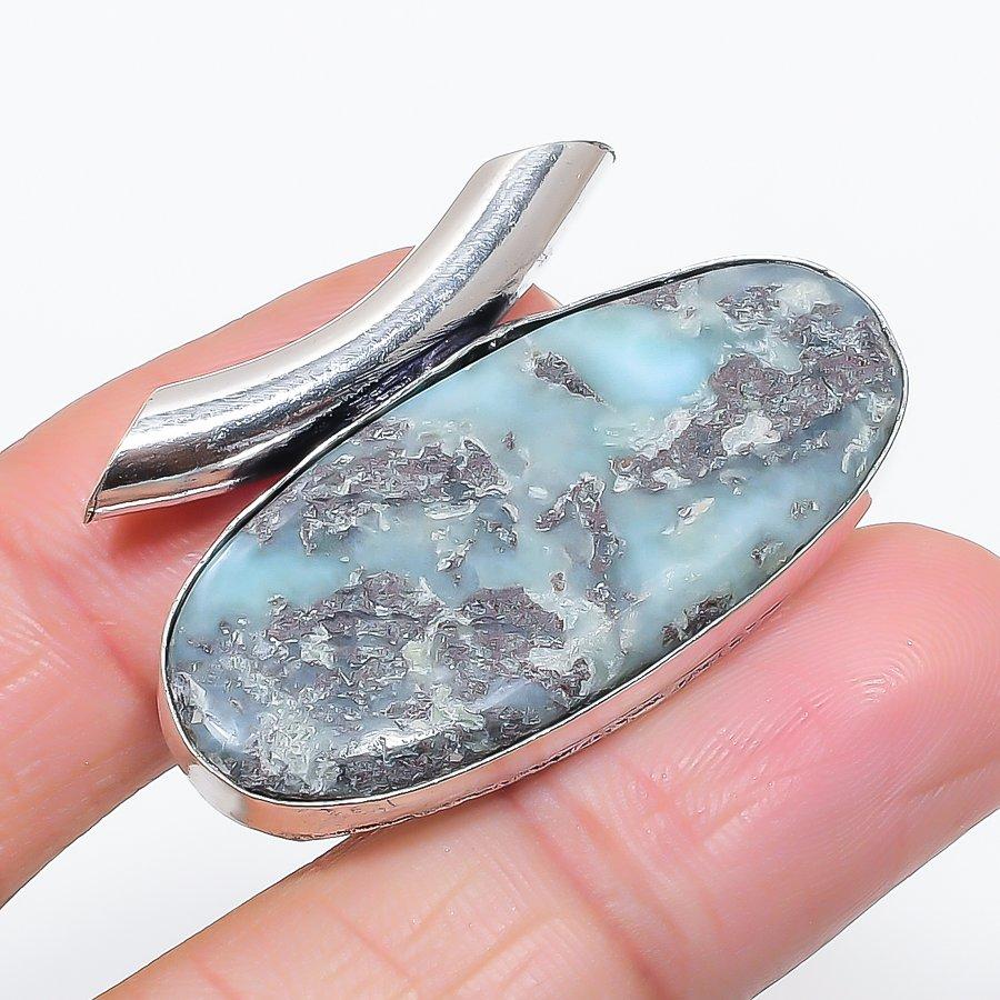 

Natural Larimar Gemstone Handmade 925 Sterling Silver Jewelry Pendant 1.06 W4v69