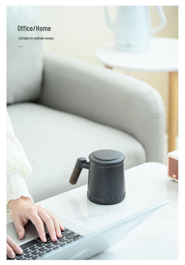 Ceramic Tea and Water Separation Office Mug - Simple Brewing Cup for Business Gifts