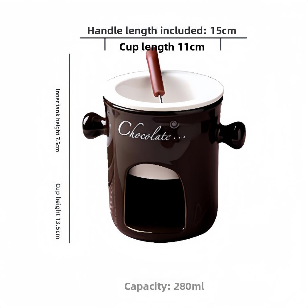 Portable Single Serve Fondue Mug Set Non-Stick Ceramic Butter Melter Cup with Fork Small Warmer Drinking Mug for Cold Weather