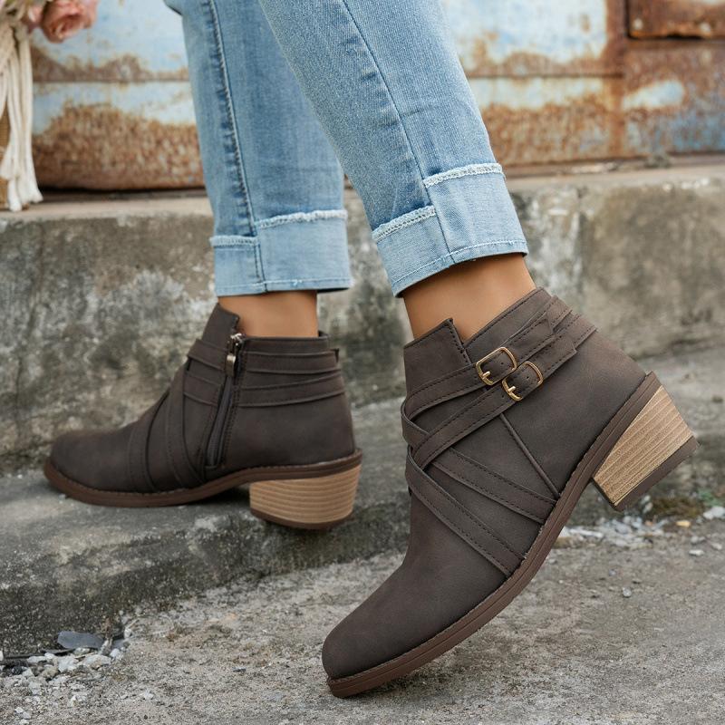 Spitze kurze Stiefel Herbst Neu Große Größe Kreuzriemen Seitenreißverschluss Niedriger Absatz Chelsea Boots