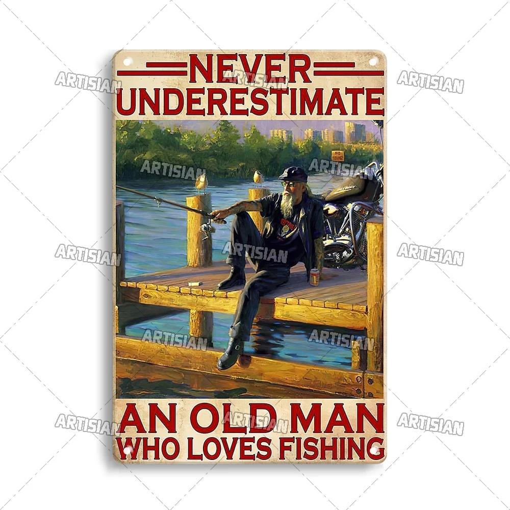 Artisian Fishing Metal Poster Sport Tin Sign Lure Bait Decorative Plaque Wall Decor Garage Bar Pub Club Hotel Cafe Kitchen Home
