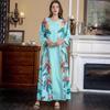 Ethnic Style Saudi Muslim Women's Robe - Cross-Border Print with Beads and Hot Drills