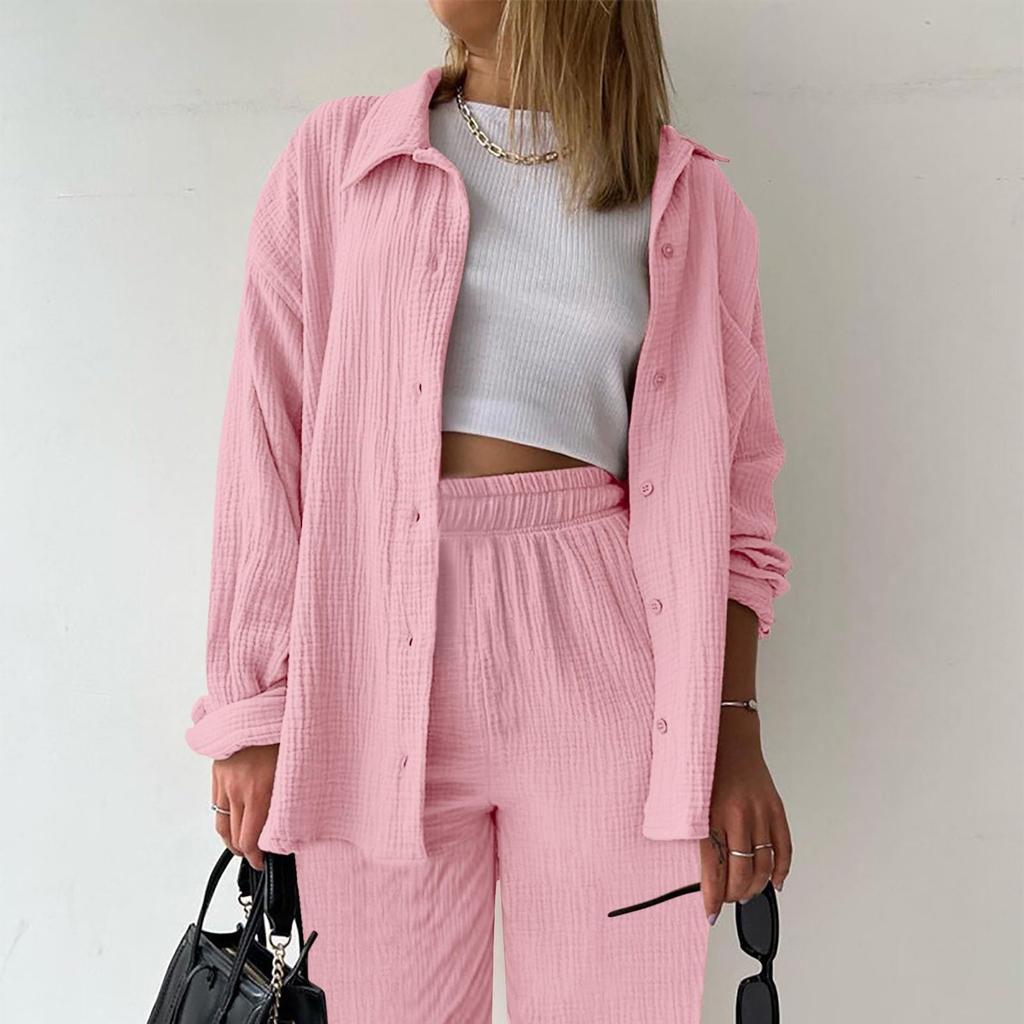 Two Piece Suit Women Summer Muslin Shirt And Trousers Clothes Two Piece Beachwear Suit Two Piece Suit Women