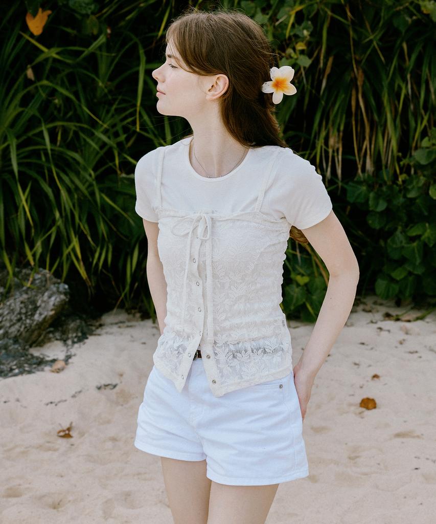 LETTER FROM MOON Ginger Flower Sleeveless Top (Cream)