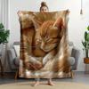 1pc Vintage Ginger Kitten Print Flannel Blanket - Ultra-Soft Cozy All-Season Throw for Sofa & Bed Warm Sleeping Cat Design