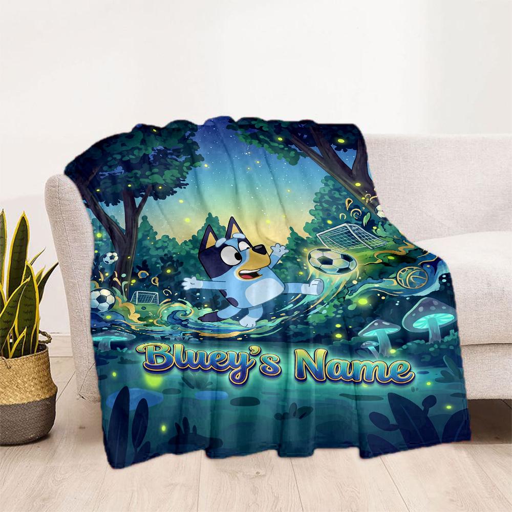 Bluey's Soccer Fun Personalized Text Blanket Cozy Personalized Blanket Durable Comfort Perfect for Couch Living Room Livingroom Bed