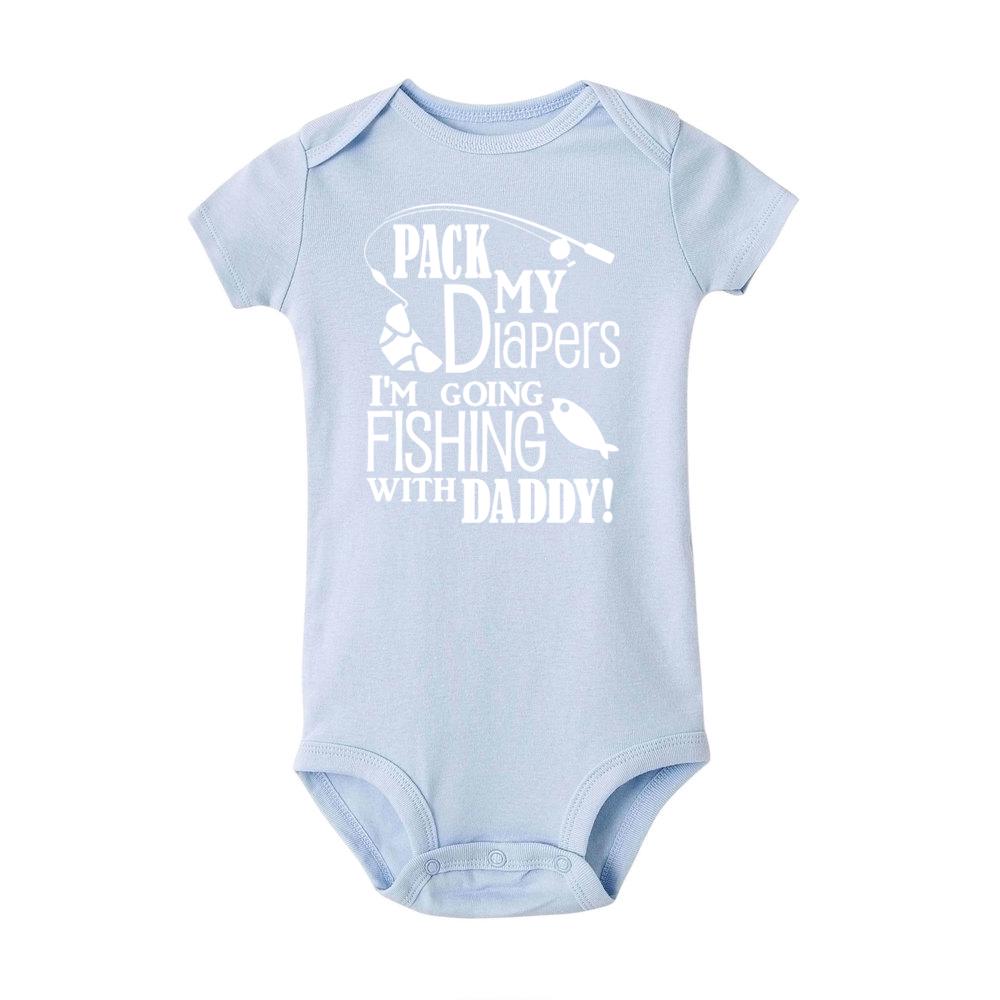 Jiangkao baby Ik Ga Vissen met Papa Print Pasgeboren Romper Baby Jumpsuit Bodysuit Jongens Meisjes Korte Mouw 18M wit/blauw