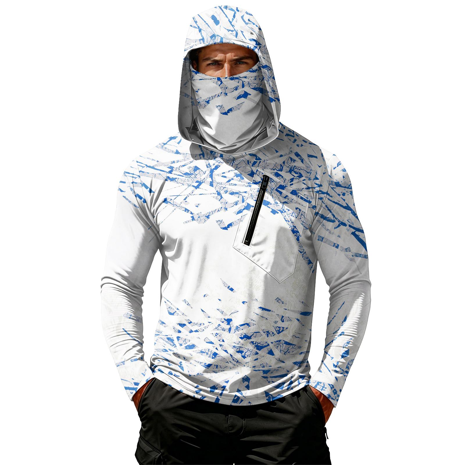 

Men Long Sleeve Hooded Pullover with Vertical Stripe Print Lightweight Casual Top with Chest Zipper Pocket S білий