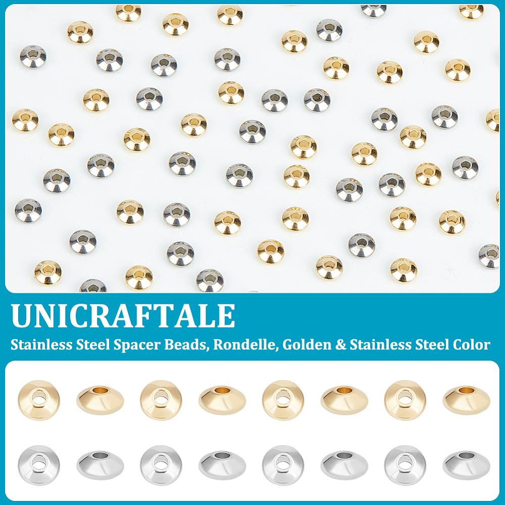 120Pcs 2 Colors 304 Stainless Steel Spacer Beads, Rondelle, Golden & Stainless Steel Color, 6x3mm, Hole: 1.8mm, 60pcs/color