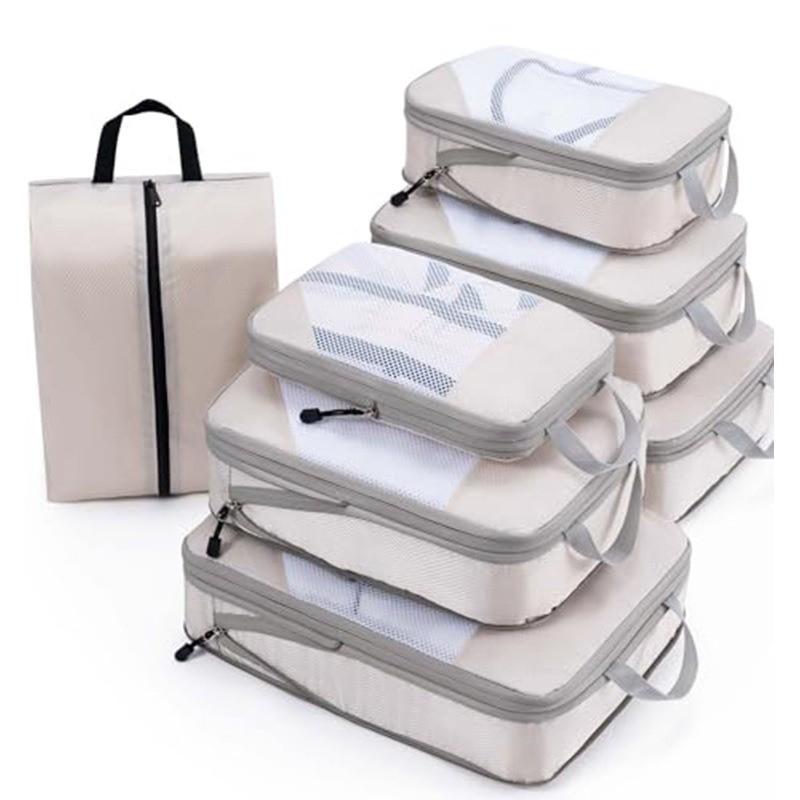 Set di Sacchetti Compressibili da Viaggio con Rete per l'Organizzazione della Valigia e l'Efficienza dell'Imballaggio