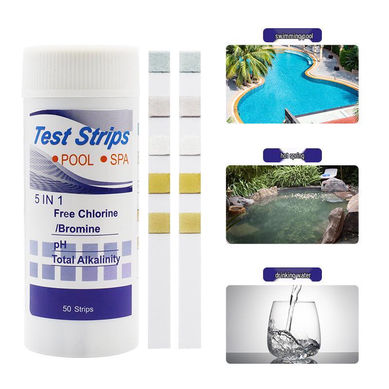 Aquarium & Pool 5-in-1 Test Strips: Chlorine, pH, Alkalinity, Hardness - 50 Strips Per Bottle