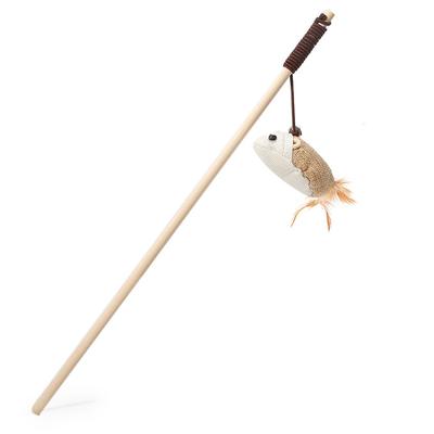 Cat Teaser Wand Wooden Teaser Stick Interactive Claw Grinding Wand Toy Durable Interesting Funny