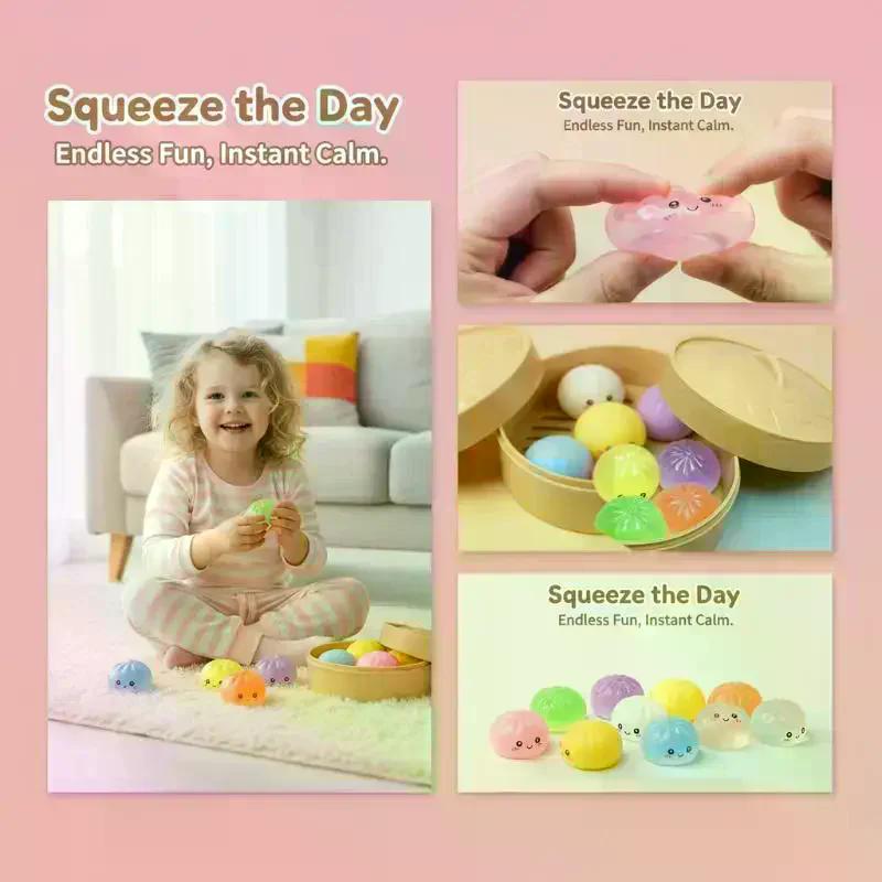 7 Stück Mini-Knödel mit Dampfgarer Brötchen Knetbare Spielzeuge Set Weich Stressabbau Kristall Knete Fidget Sensorisches Spielzeug Party Mitgebsel Geschenk
