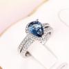 Elegant Pear Blue Cubic Zirconia Stylish Jewelry Women Bridal Wedding Occasion Rings Luxurious Engagement Event Gathering Accessories