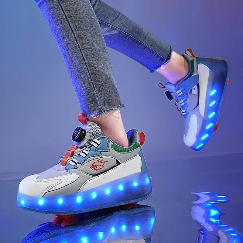 Flashing Roller Sneaker Outdoor Indoor Skating Shoes Detachable Kids Skates Breathable Boys and girls fashion Flying Shoes