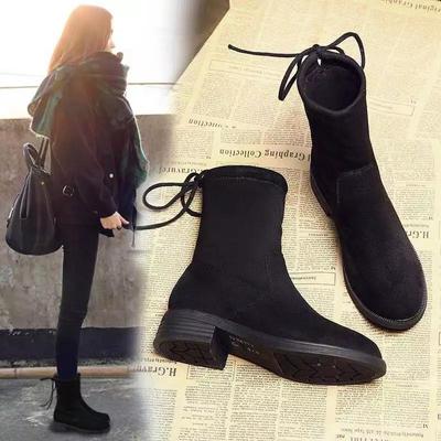 2024 Winter New Women's Shoes British Style Fashion All-match Suede Short Boots Thick Heel Mid-tube Boots Large Size 35-43