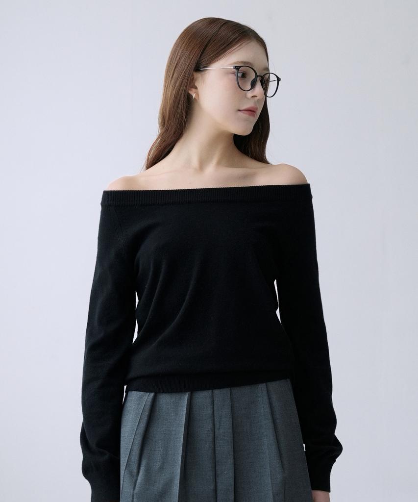 VLETI Boat Neck Raglan Loose-Fit Plain Knit (Black)