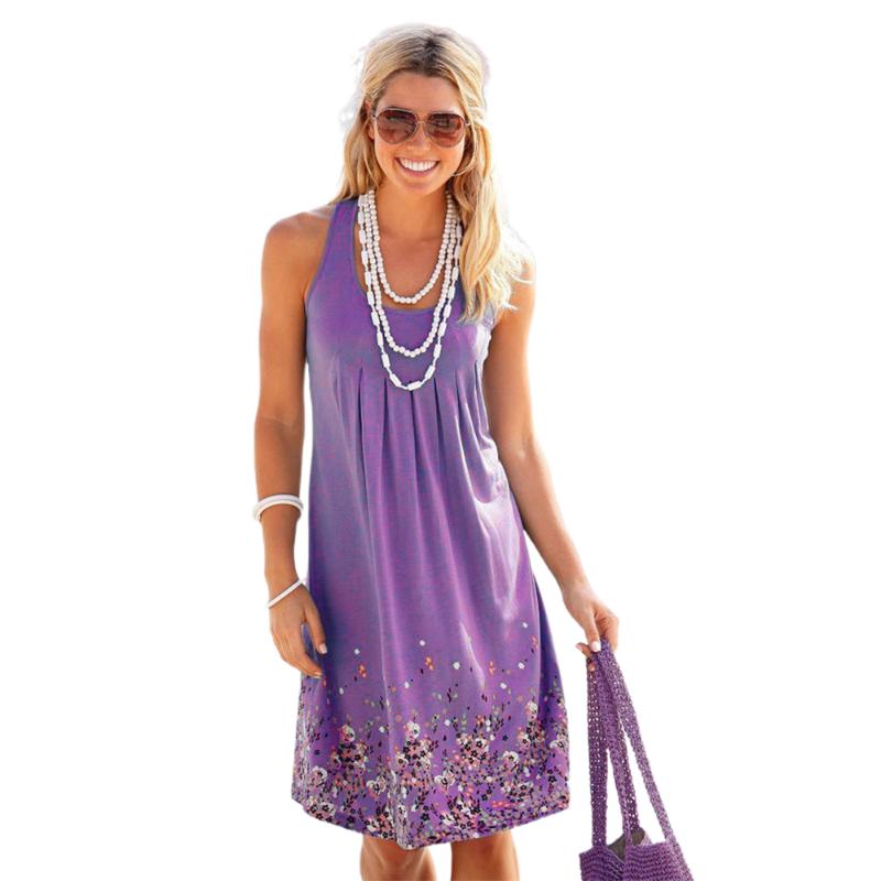 

Женское свободное мини-платье без рукавов с цветочным принтом, женский летний повседневный праздничный сарафан 5XL фиолетовый