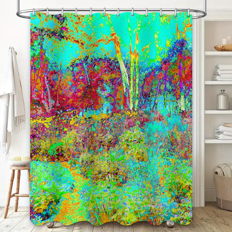 Artistic Shower Curtain with Multicolored Trees: Add a Splash of Color to Your Bathroom Decor (128 characters)