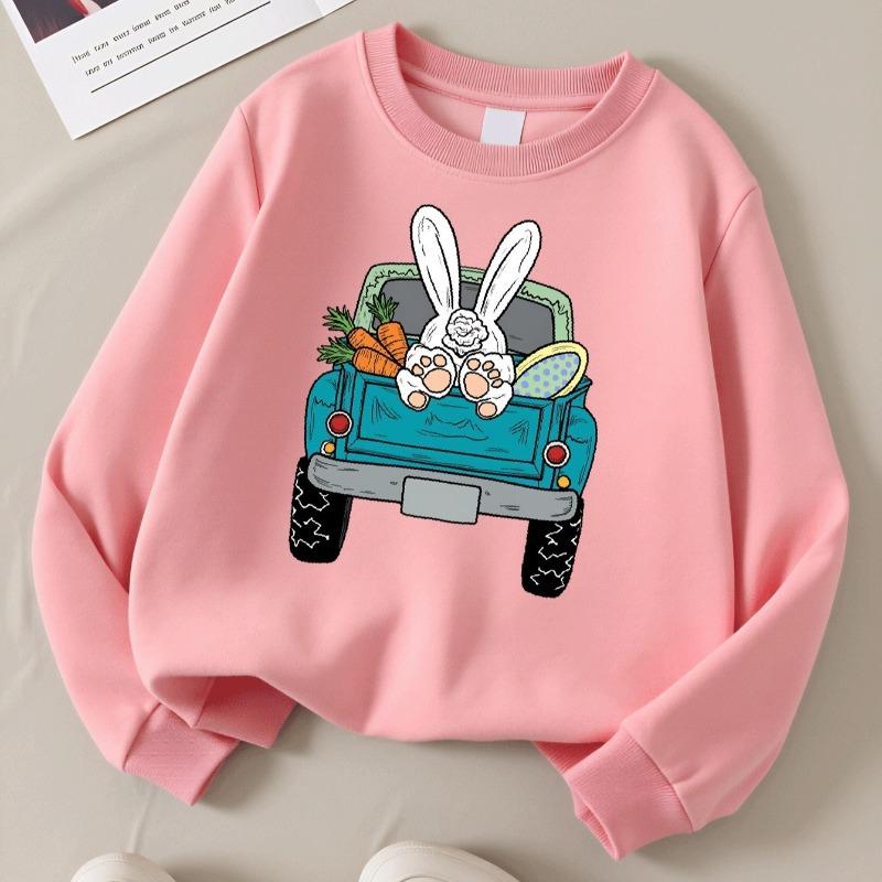 Kids Crewneck Long Sleeve Sweatshirt,Easter Bunny Driving Truck With Carrots Print