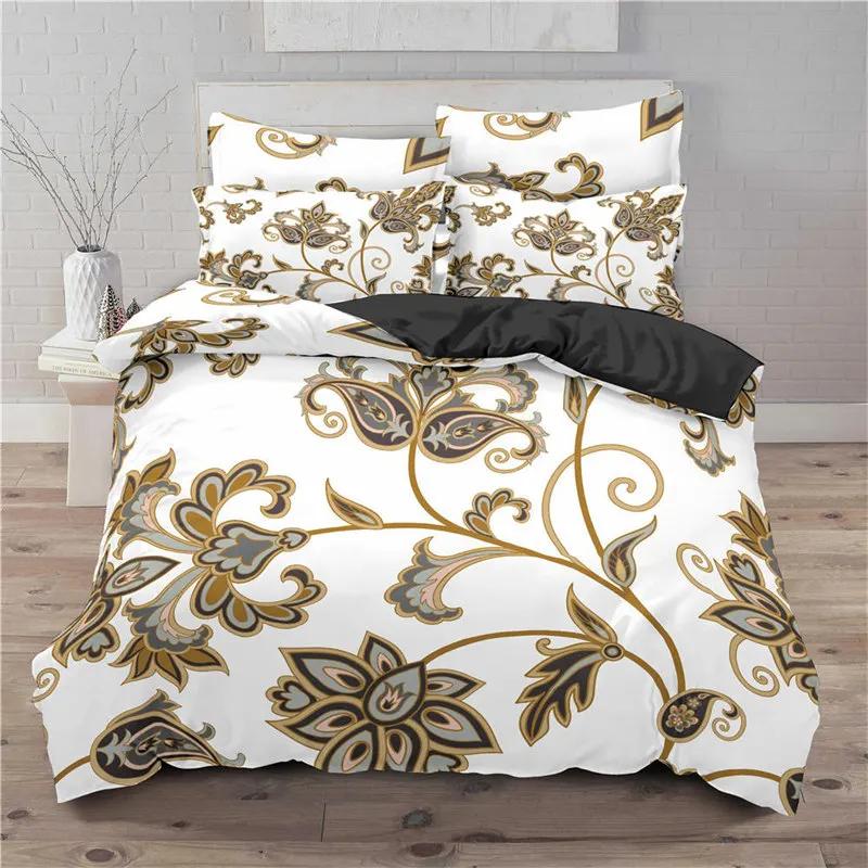 

Golden Floral Beding Set Twin Quen Soft Duvet Cover Microfiber Bohemia Flowers Leaves Warm Comforter Cover for Tens Adult People Bedrom Decor 135*200cm Eu-Single