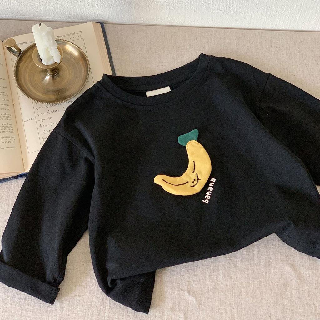 2025 spring children's clothing Japanese T-shirt children's long-sleeved boys and girls three-dimensional sticker fruit bottoming shirt