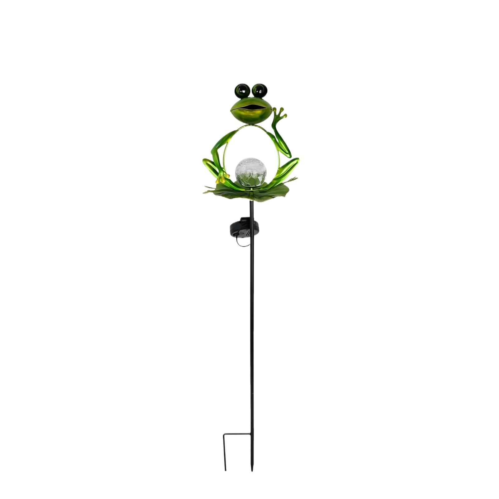 

Solar Powered Frog Garden Stake Light Outdoor Decorative Iron Art Lawn Lamp with Crackle Glass Globe for Yard Pathway Lighting one size