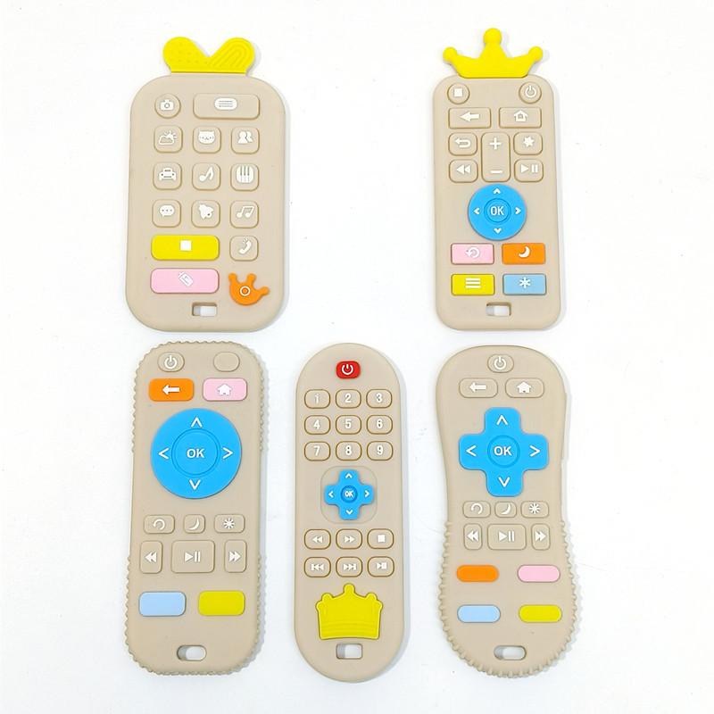 Non-Toxic Baby Silicone Remote Control Teether Baby Anti-Eating Hand Teething Stick Cartoon Soothing Bite Toys