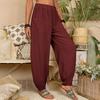 Women Pants Elastic High Waist Pure Color Long Trousers with Pockets Loose Fit Wide Leg Harem Pants Daily Wear