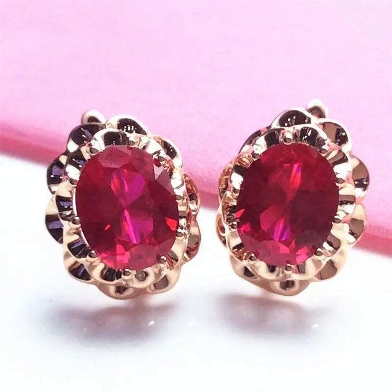 Lila Vergoldete Roségold Eieroberfläche Spitze Redstone Ohrringe, Leichter Luxus Temperament, Hochwertiger Ausländischer Stil Farbe Gold Ohrstecker