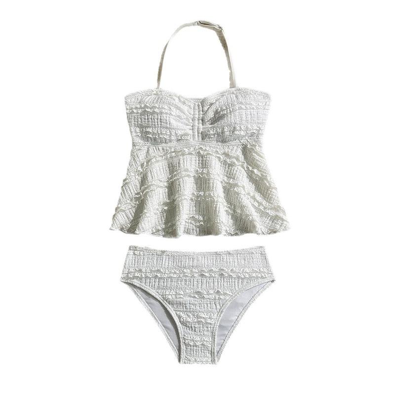 Hohelastischer Rippen-Spezialstoff Mädchen Tankini Zweiteiler Mädchen Badeanzug Kinder Badeanzug