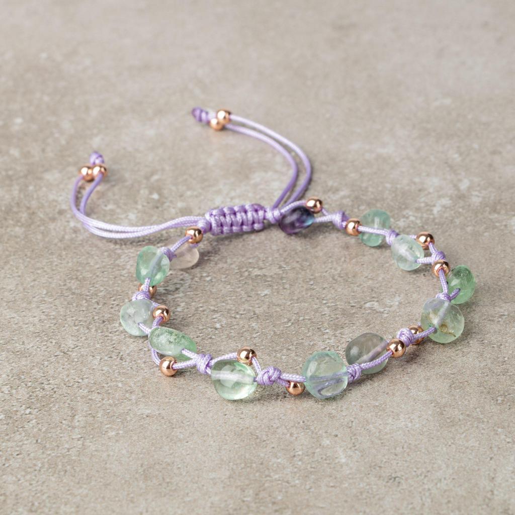 Green Fluorite Natural Cut Natural Stone Macrame Bracelet