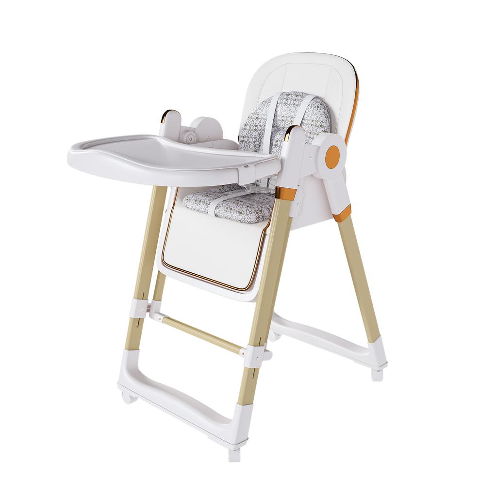 Silla Alta para Bebé 2 en 1 con Función Mecedora, Arnés de Seguridad de 5 Puntos, Ruedas con Bloqueo, Bandeja Extraíble, Plegable y Ajustable en Altura, Blanco