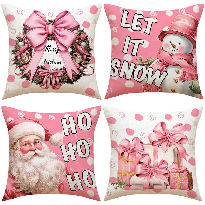 1PC Letters Printed Santa Claus Gift Box Snowman Living Room Couch Decoration Pink Christmas
