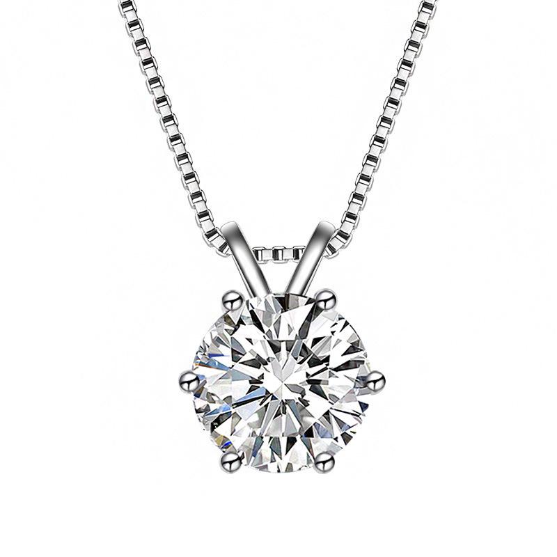 S925 Sterling Silver Six-Prong Moissanite Women's Clavicle Necklace - Durable High-End Pendant