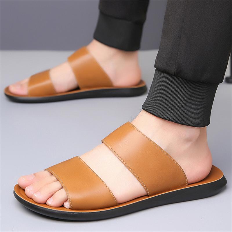 Slippers for Men Luxury Brand Leather Casual Slippers 2025 Summer New Beach Slippers for Men Non Slip Flat Sandals Large Size48