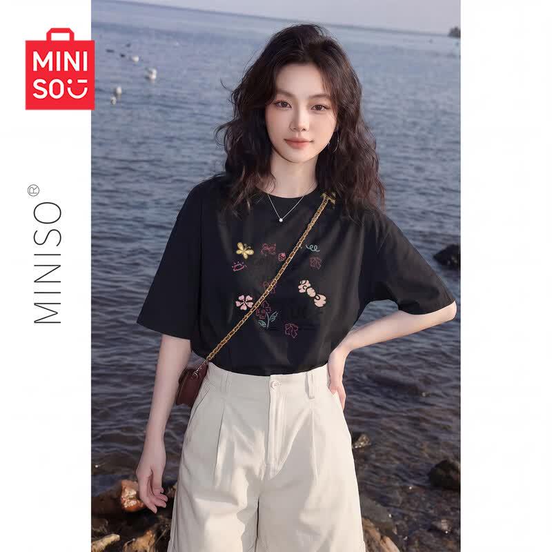 MINISO Women s Pure Cotton Loose Fit Short-Sleeve T-Shirt EU 40.5