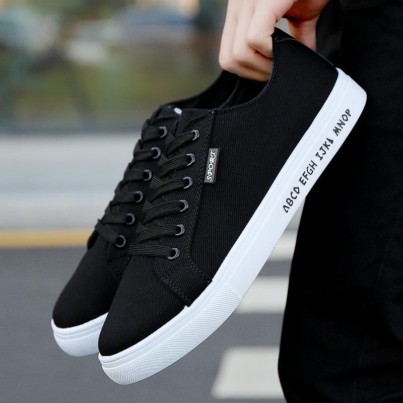 Canvas Sneakers Black Men Breathable Shoes Cool Young Man Footwear Breathable Cloth Mens Casual Shoes Vulcanized Flat Shoes