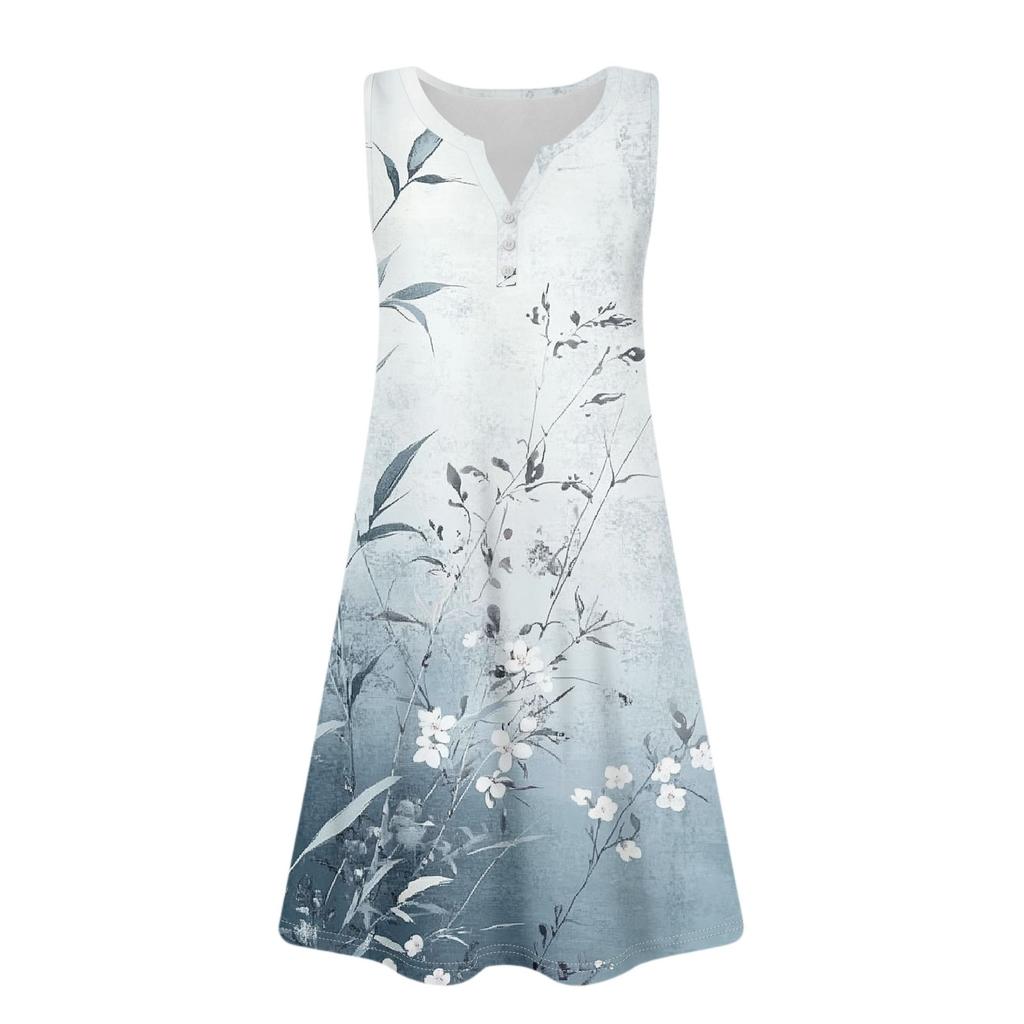 Women's Summer Casual V-Neck Floral Button Dress With Pockets