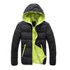 Men Color Block Zipper Hooded Cotton Padded Coat Slim Fit Thicken Outwear Jacket