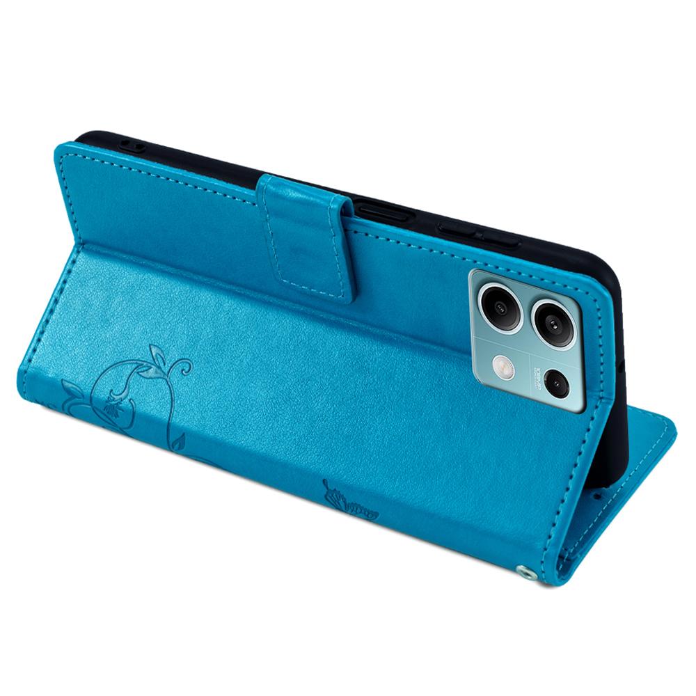 Dla Xiaomi Redmi Note 13 4G Odporny na zarysowania Pokrowiec na telefon Skórzane etui PU Wytłaczany Motyl Kwiatowy Stojak Powłoka na telefon