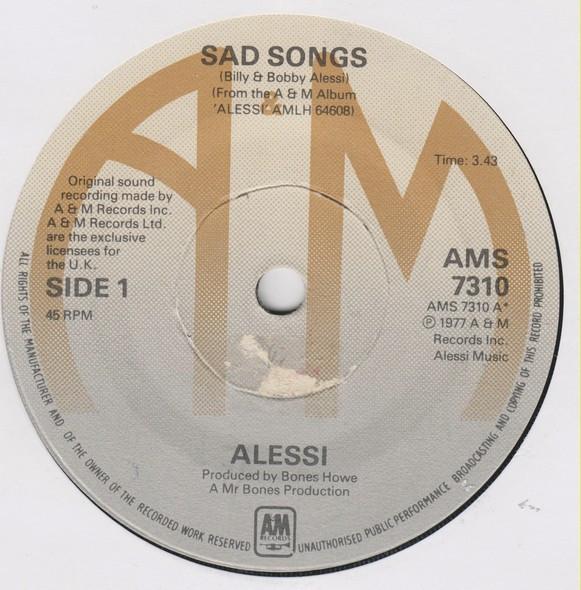 

7inch Record ALESSI Sad Songs AMS7277 AM Records 1977 UK Rock Used