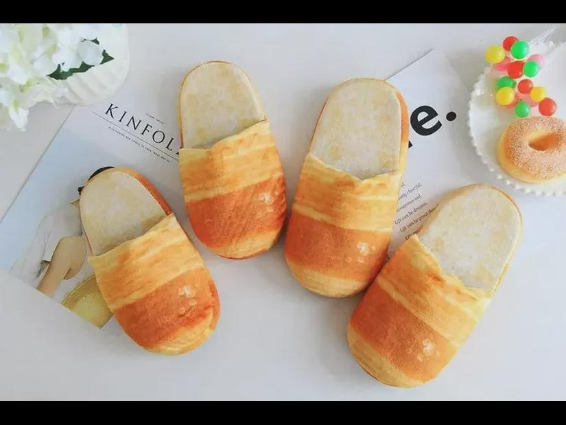 Plush Foodie Bread Hamburger Toast Winter Non-Slip Soft Home Shoes