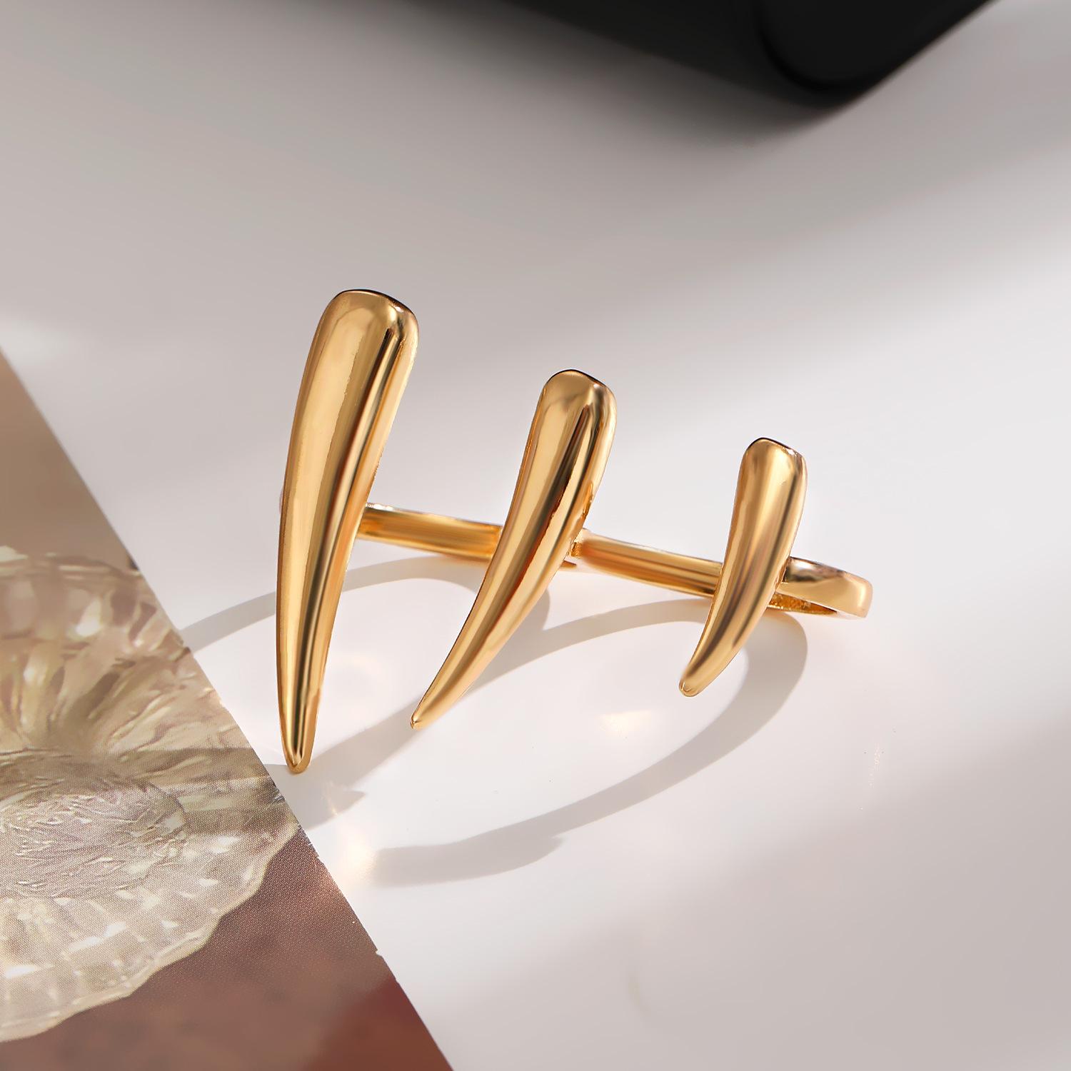 New Design Claw-shaped Connected Ring for Women INS-style Long Strip Water Drop Irregular Geometric Hand Accessory Jewelry