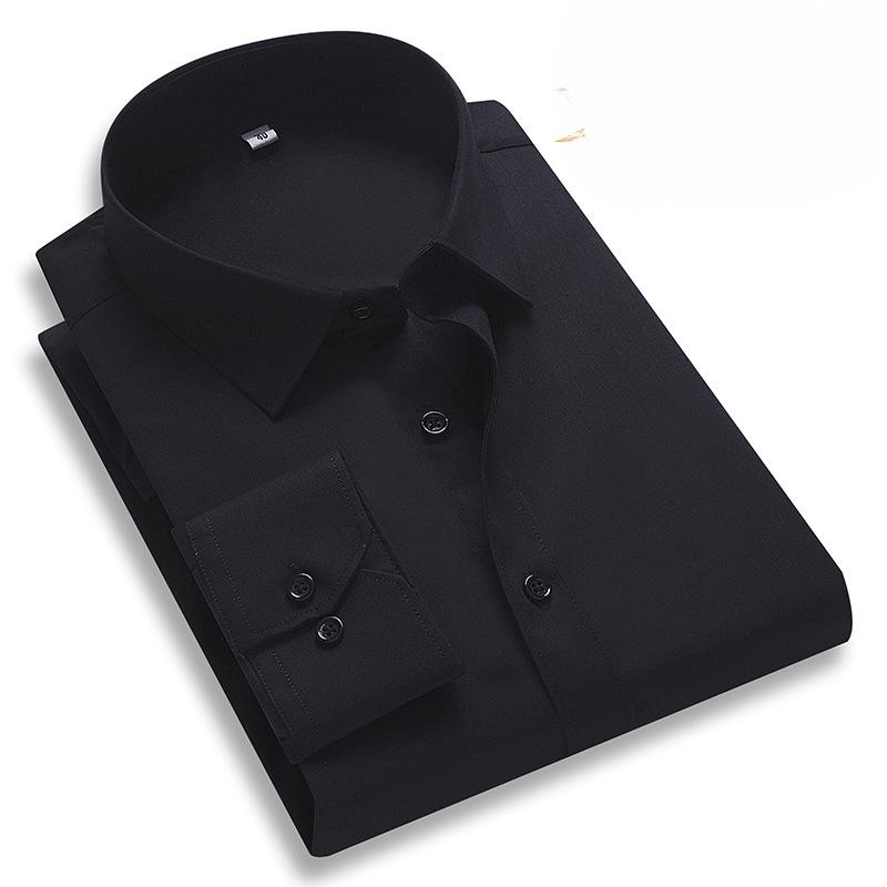 Spring and Autumn Solid Color Bamboo Fiber Long Sleeve Shirt Middle-aged Men's Professional Tooling Business Casual Shirt