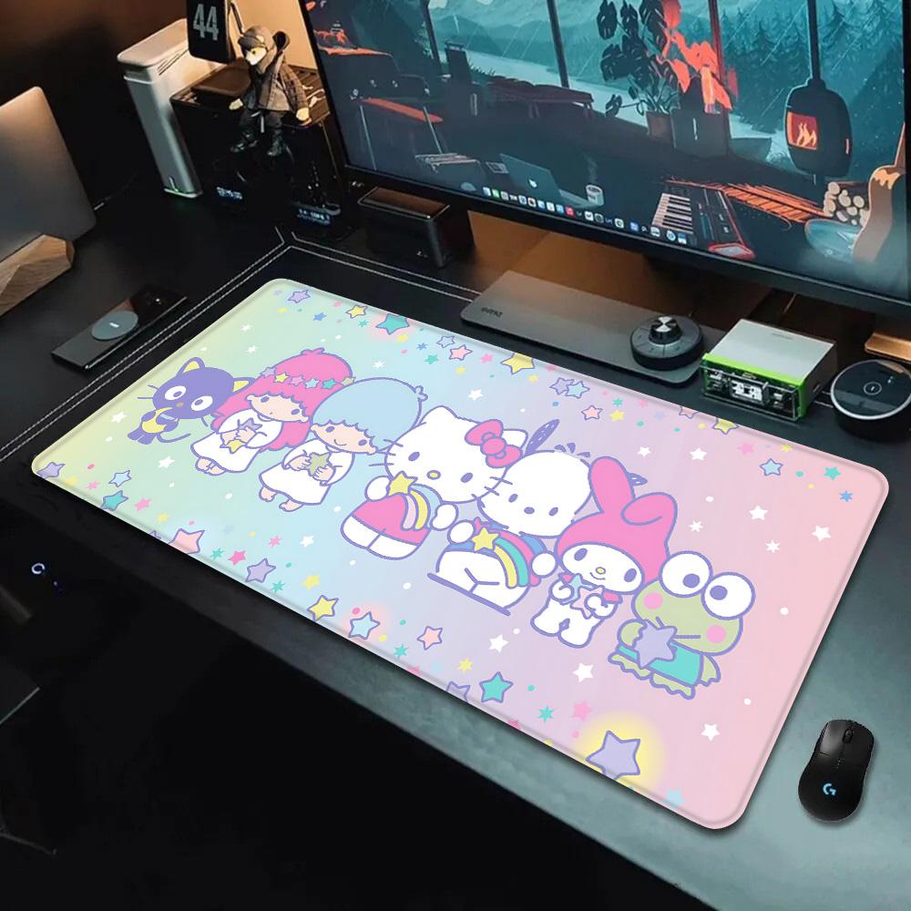 Pink Cartoon Hello Kitty Mousepad HD Printing Computer Gamers Locking Edge Non-slip Mouse Pad XXL90x40cm Keyboard PC Desk Pad
