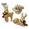 Forest Atmosphere Party Supplies Handmade Straw Deer/Squirrel Christmas Ornaments with Scarf, Retro Pastoral Style Natural Fiber Rustic Animal
